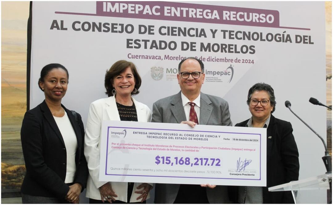 Entrega de más de 15 mdp al Consejo de Ciencia y Tecnología en Morelos para priorizar los proyectos más importantes en estos sectores (18/12/2024). Foto: Especial