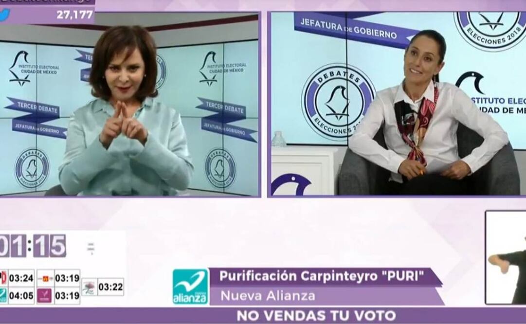 Purificación Carpinteyro y Claudia Sheinbaum en tercer debate por la Jefatura de Gobierno para las elecciones del 2018. Foto: Captura de video