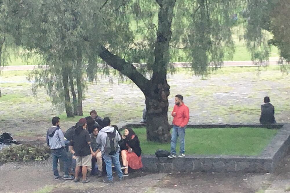 A metros de la Torre de Rectoría, en las Islas, jóvenes se reúnen para comprar y consumir marihuana sin restricción. En los alrededores no se percibe la presencia de elementos de seguridad de la institución. (EL UNIVERSAL)