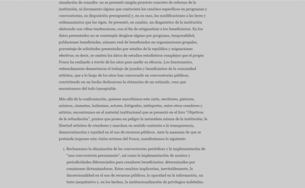 Artistas se muestran inconformes con la anunciada "refundación" del FONCA