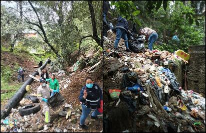 Extraen cuatro toneladas de residuos de barranca "Moneruco" en Cuajimalpa