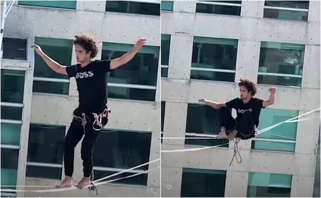 ¡Histórico! Mau Otero, primer mexicano que cruza las torres de "Pantalón" en una cuerda floja / FOTO: ANEL DIEZ - EL UNIVERSAL