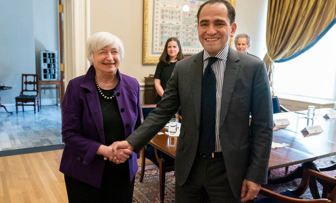 El secretario de Hacienda de México, Arturo Herrera, y la secretaria del Tesoro de Estados Unidos, Janet Yellen. Foto: AP