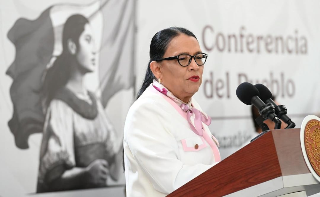 Rosa Icela Rodríguez, secretaria de Gobernación (Segob) durante conferencia de la presidenta Claudia Sheinbaum en Sinaloa (27/02/2026). Foto: Presidencia