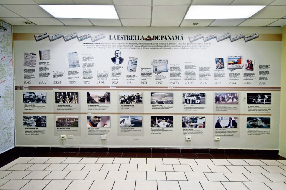Un mural en la redacción de La Estrella registra algunos de los hechos más importantes de los que el diario ha sido testigo. (JOSÉ MELÉNDEZ. EL UNIVERSAL)