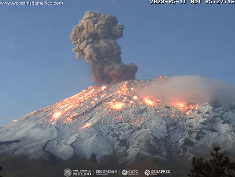 Explosión de Popocatépetl 11 de mayo 2023. Foto:  Webcams
