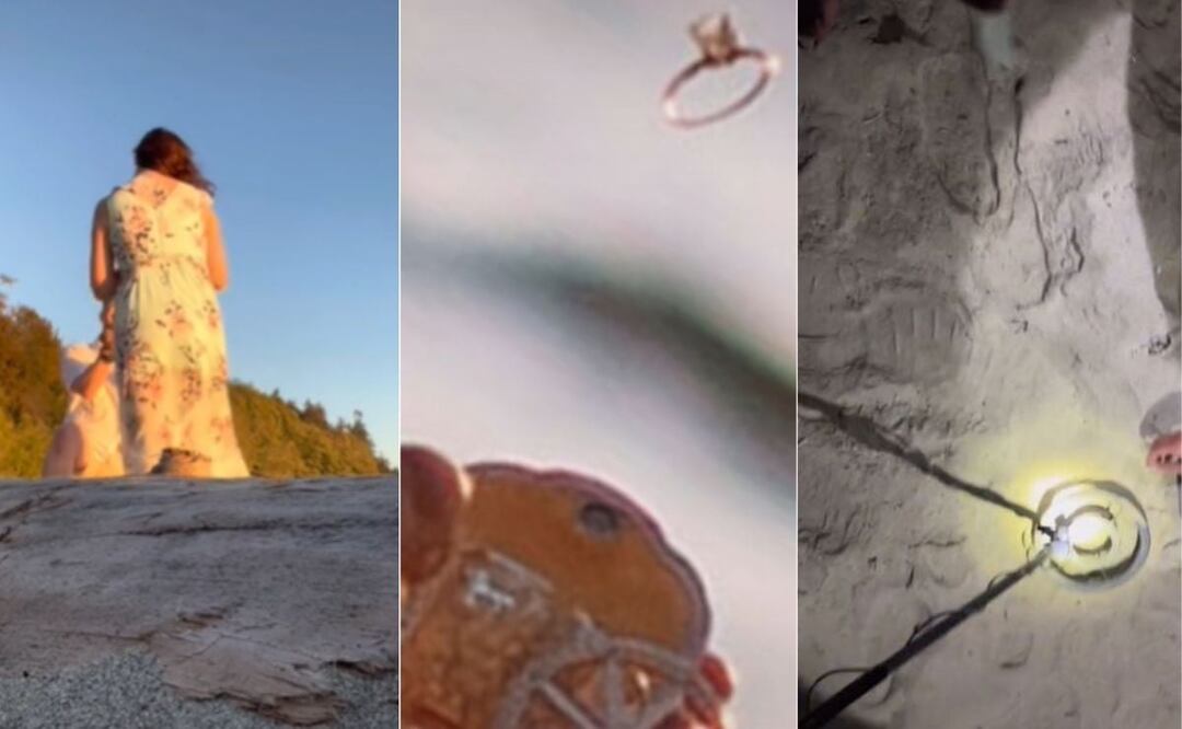 Ella lo abrazó y el anillo se perdió en la arena. Foto: TikTok @tandkay021