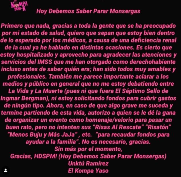 El Kompa Yaso rompe el silencio y habla de su estado de salud