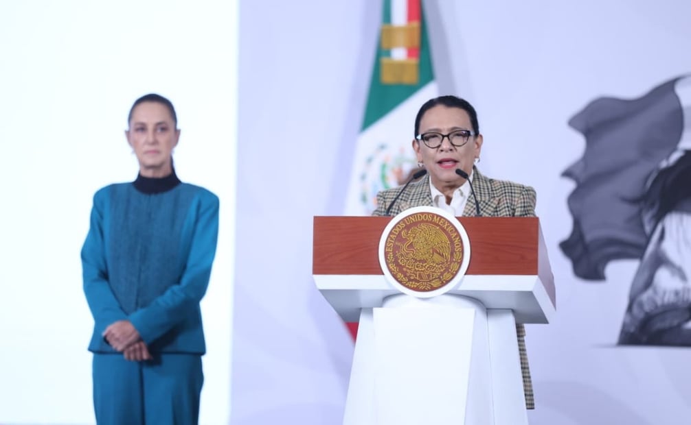 Rosa Icela Rodríguez, titular de Segob, en la “Mañanera del Pueblo” del 7 de julio de 2026 en Palacio Nacional. Foto: Luis Camacho/ EL UNIVERSAL