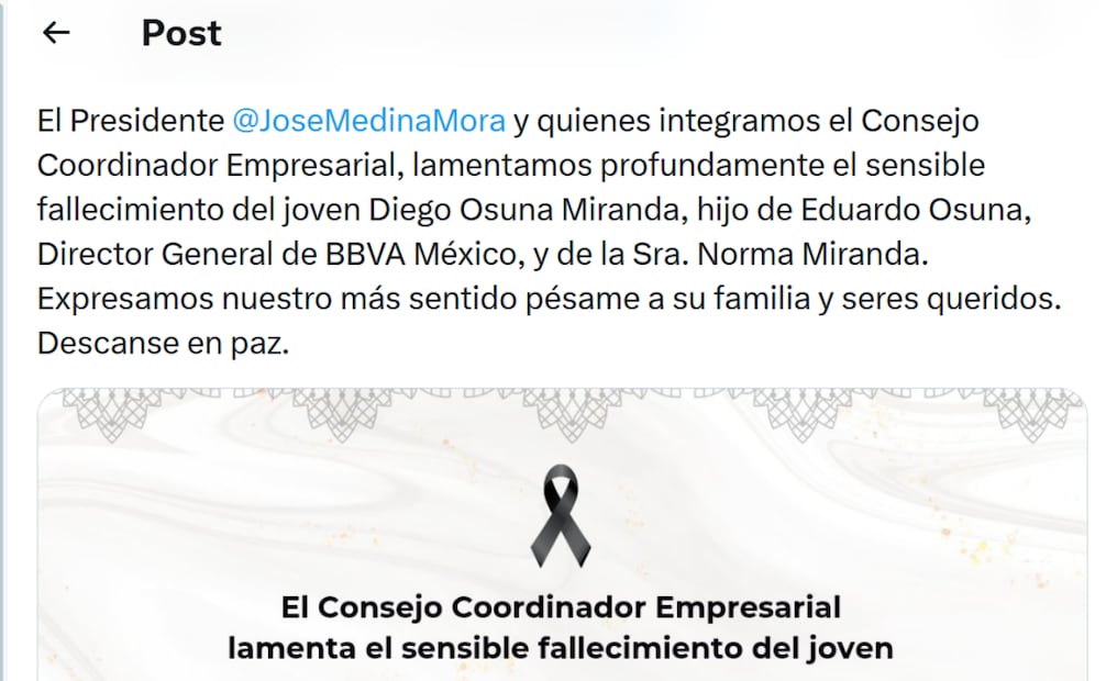 Consejo Coordinador Empresarial lamenta el fallecimiento de Diego Osuna. Foto: Captura