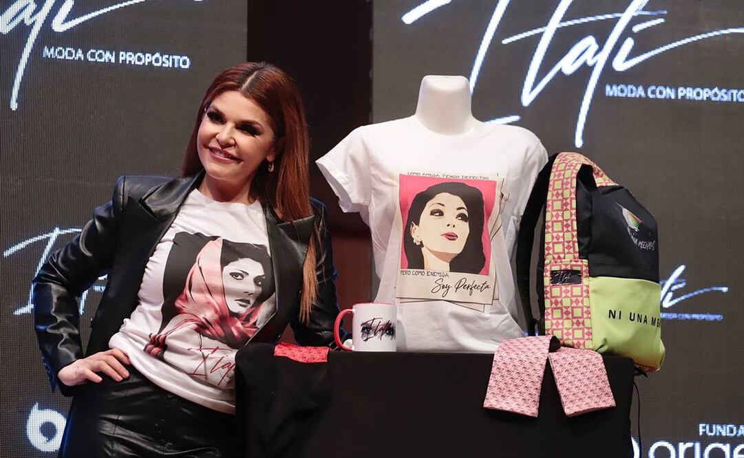 La actriz presentó su línea "Itatí, Moda con propósito", con la que utiliza frases como "Maldita lisiada", pero en playeras, bolsas y mochilas. Foto: Berenice Fregoso