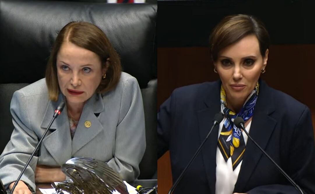 La presidenta de la Cámara alta, Laura Itzel Castillo, y la legisladora Lilly Téllez en sesión del Senado este martes 14 de octubre de 2025. Foto: Especial