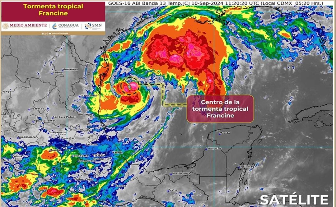 Tormenta tropical Francine podría convertirse en huracán frente a las costas de Tamaulipas. Foto: Captura de pantalla