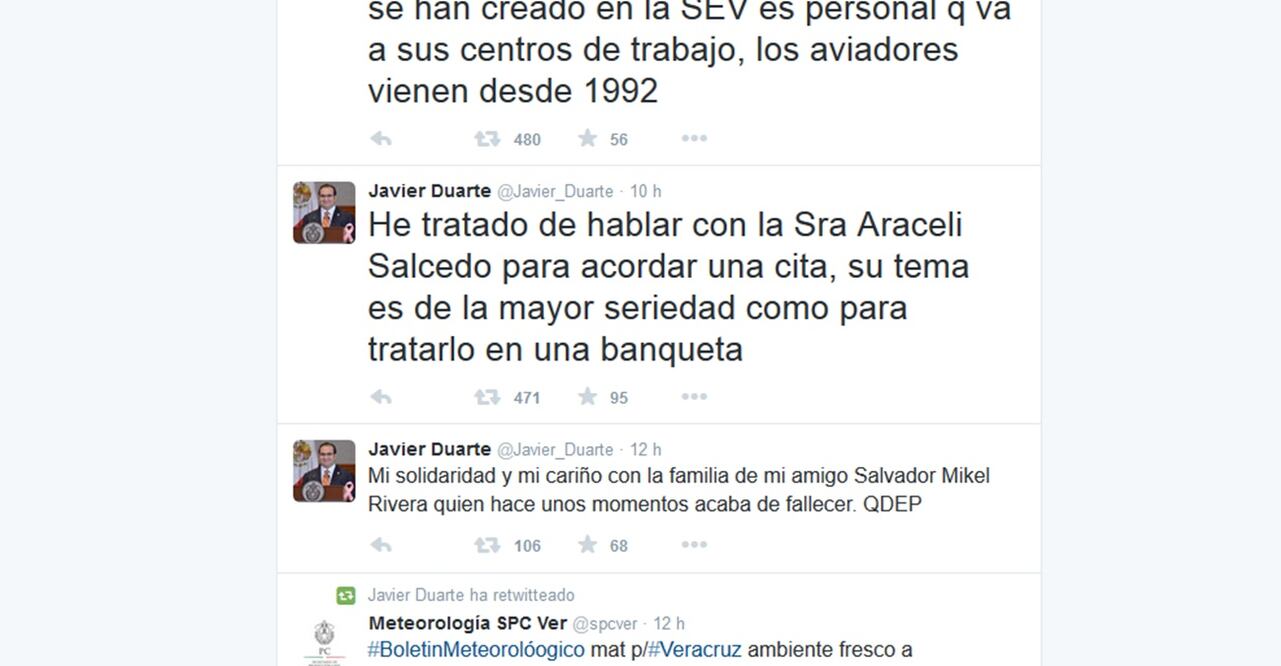 Foto tomada del Twitter del gobernador de Veracruz, Javier Duarte