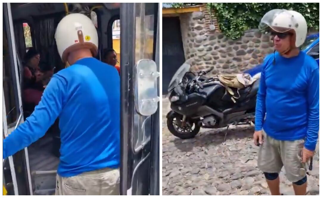 Extranjero deja su moto estacionada en medio de la calle y bloqueó el paso en Jalisco