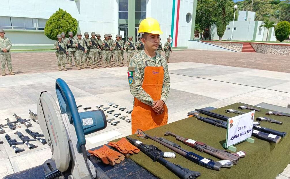 En la ceremonia de destrucción de armamento se realizó en las instalaciones del 20/o. batallón de infantería ubicado en el poblado El Sabino. Foto: especial
