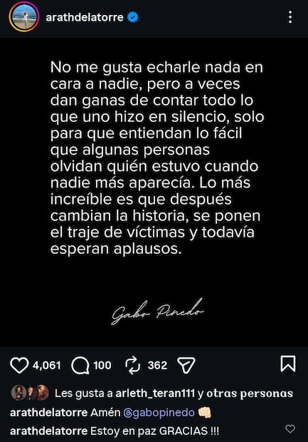 Arath de la Torre compartió este mensaje tras la entrevista que ofreció su hermano Ulises en la que habló de él; después borró la publicación.