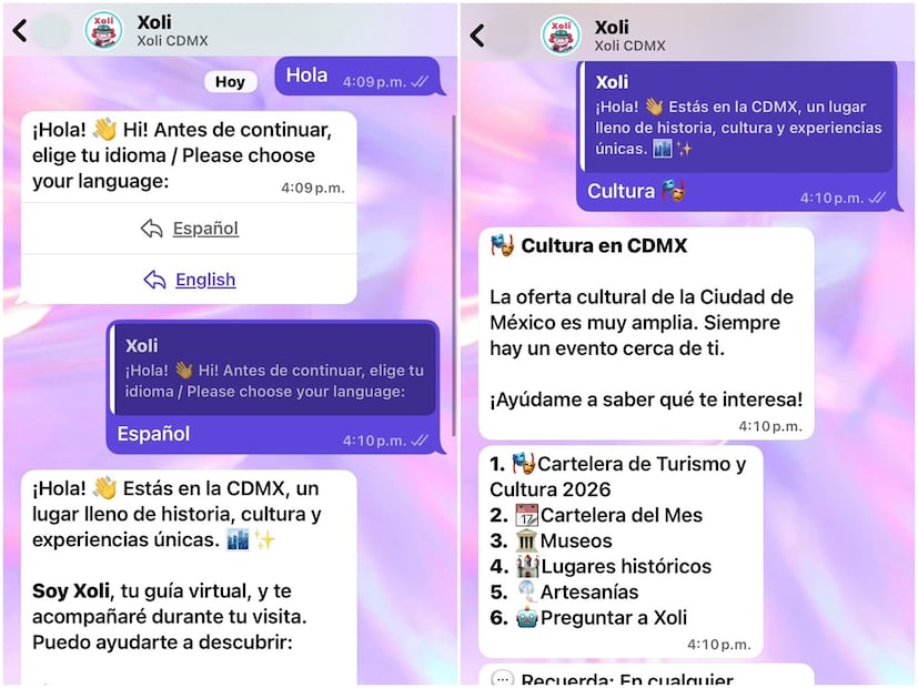 el chatbot funciona en inglés y español. Foto: Captura de pantalla