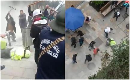 Disturbios en Bogotá: captan paliza entre cuatro hombres contra un policía municipal