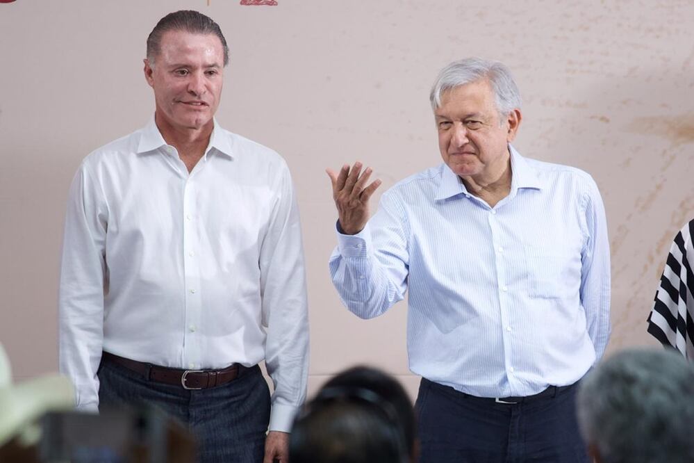 El gobernador de Sinaloa, Quirino Ordaz y el presidente Andrés Manuel López Obrador. Foto: Germán Espinosa/EL UNIVERSAL