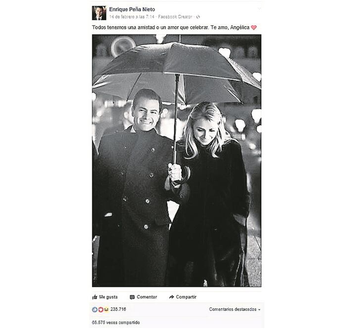 Foto: Publicación subida a la cuenta de Facebook del presidente Peña Nieto, el Día del Amor y la Amistad. (TOMADA DE FACEBOOK)