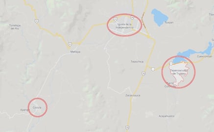 Mapa de la nueva pista del caso Ayotzinapa, a 16 km de Iguala