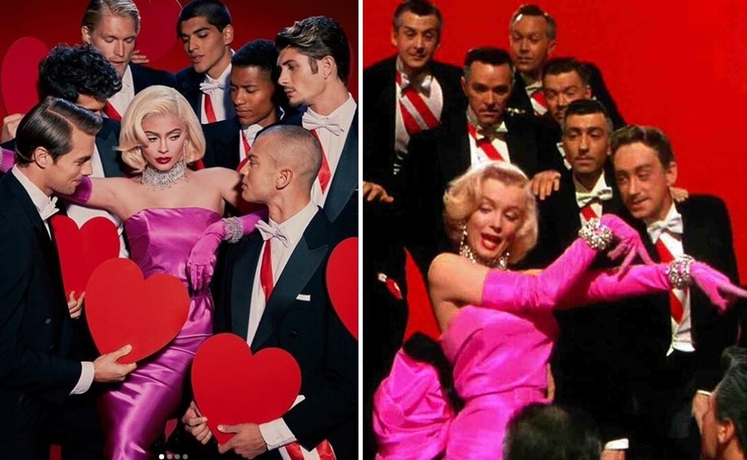 A Kylie Jenner le encanta disfrazase. Aquí la vemos como Marilyn Monroe en la película “Los caballeros las prefieren rubias”. Foto: Instagram: @kyliejenner y archivo El Universal.