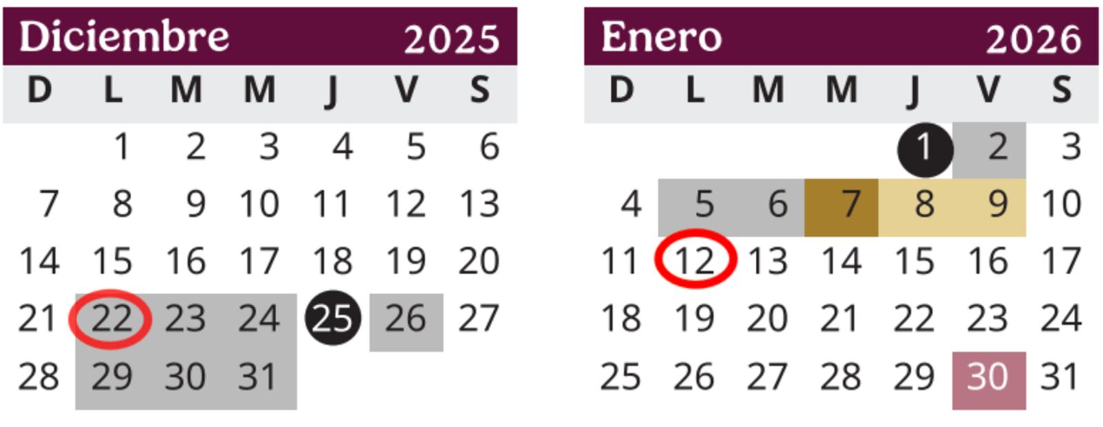 Vacaciones de diciembre 2025
