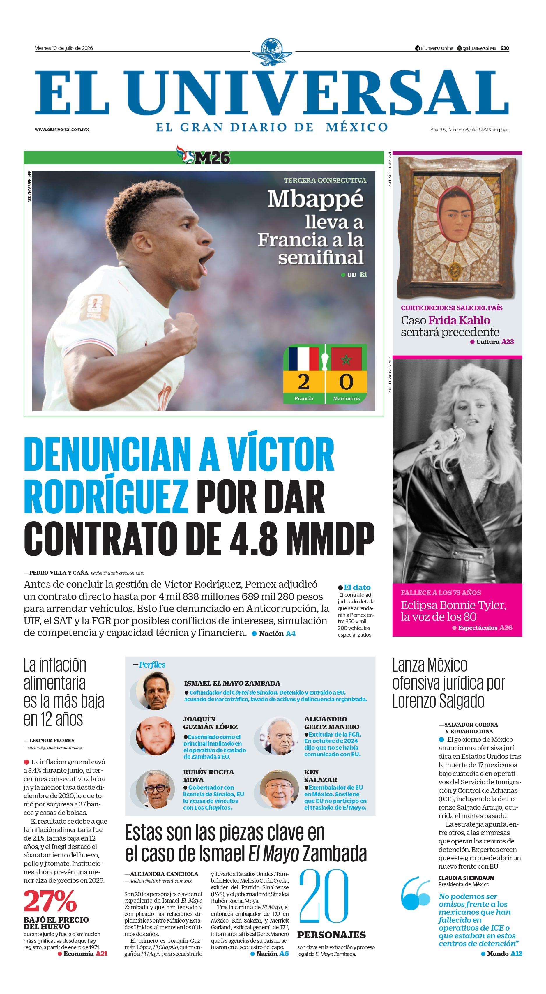 Portada impresa del 10 de julio de 2026
