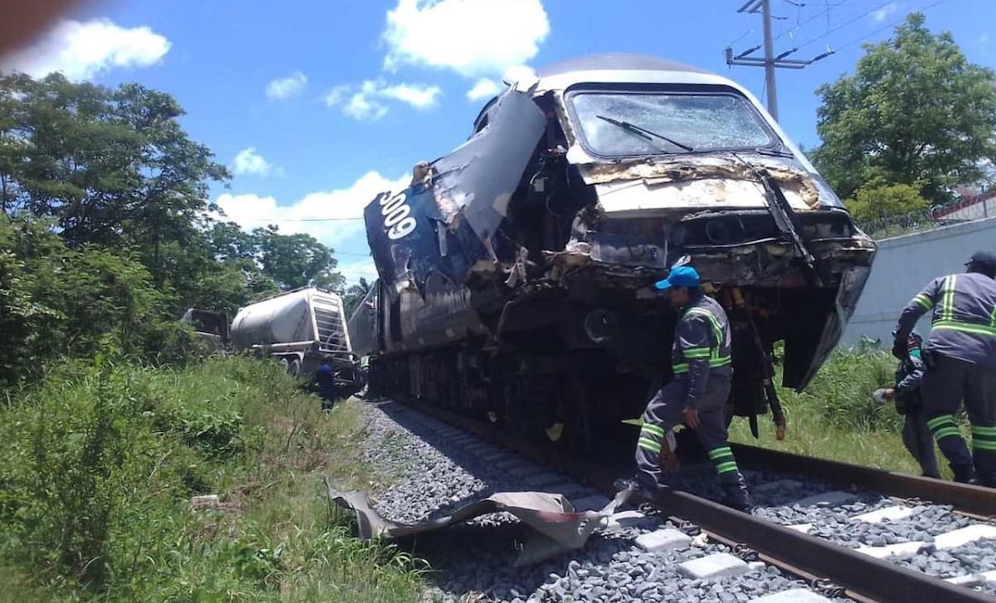 Tráiler impacta a Tren Interoceánico en Macuspana, Tabasco. Foto: Especial