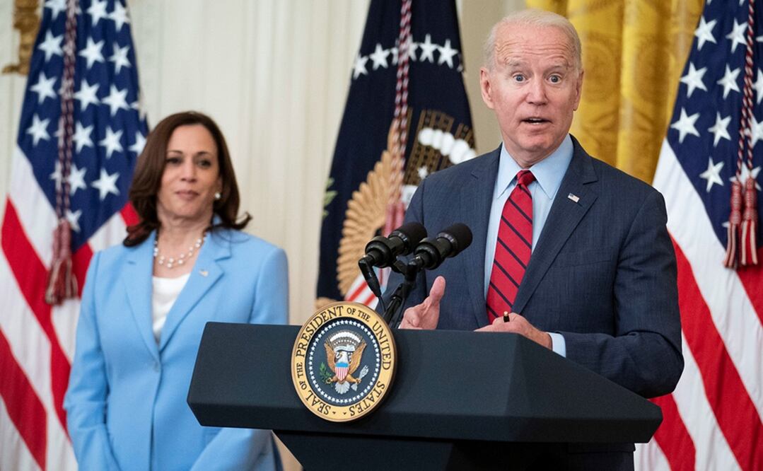 Joe Biden, presidente de Estados Unidos, en conferencia de prensa acompañado de la vicepresidenta, Kamala Harris. Foto: EFE