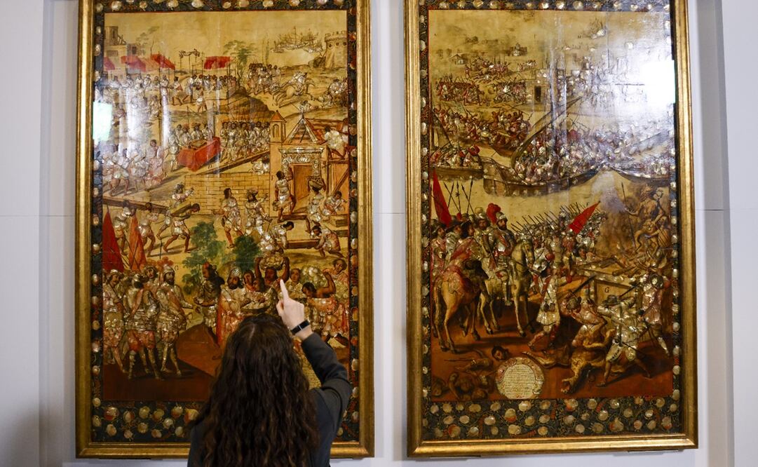 Vista de los cuadros que describen el viaje de Hernán Cortés por México tras su desembarco. Foto: EFE.