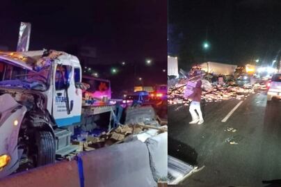 Helado queda regado por volcadura de camión torton sobre la avenida Jesús Reyes Heroles en Tlalnepantla