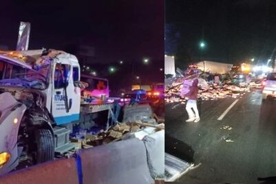 Helado queda regado por volcadura de camión torton sobre la avenida Jesús Reyes Heroles en Tlalnepantla
