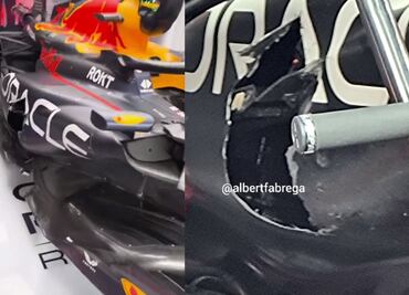 Así quedó el monoplaza de Checo Pérez tras chocar con Lewis Hamilton