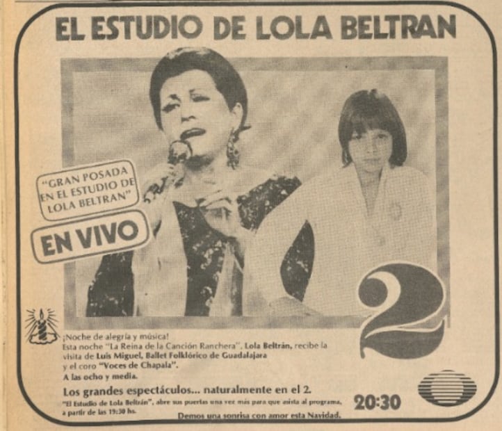 Lola Beltrán cuando tuvo de invitado a Luis Miguel en diciembre de 1983.
Hemeroteca EL UNIVERSAL.
