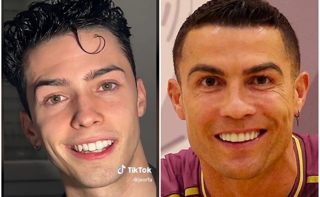 Cristiano Ronaldo y el influencer Jesús Ortego. Fotos: capturas tomada del TikTok @jeorfa y Twitter @Cristiano