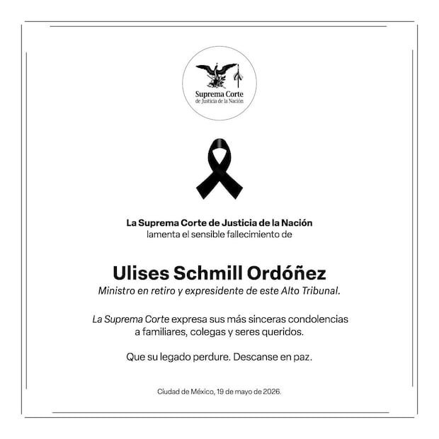 Fallece Ulises Schmill Ordóñez, ministro en retiro y expresidente del Alto Tribunal (19/05/2026). Foto: SCJN