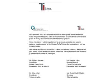Comunidad judía en México se deslinda de Netanyahu
