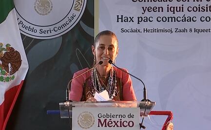 Sheinbaum inaugura Acueducto Seri en Sonora; la acompaña Alfredo Félix Segovia, gobernador tradicional de la Nación Comca'ac