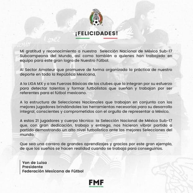 Mi gratitud y reconocimiento: Yon de Luisa a México Sub-17
