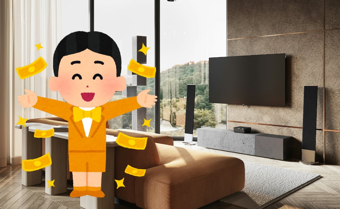 Las pantallas más caras que puedes encontrar en Amazon probablemente no son lo que esperas. 
Foto original: Loewe Technology en Unsplash / Ilustración: Irasutoya