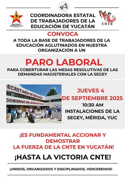 Convocatoria de paro laboral en Yucatán (27/08/2025). Foto: Especial