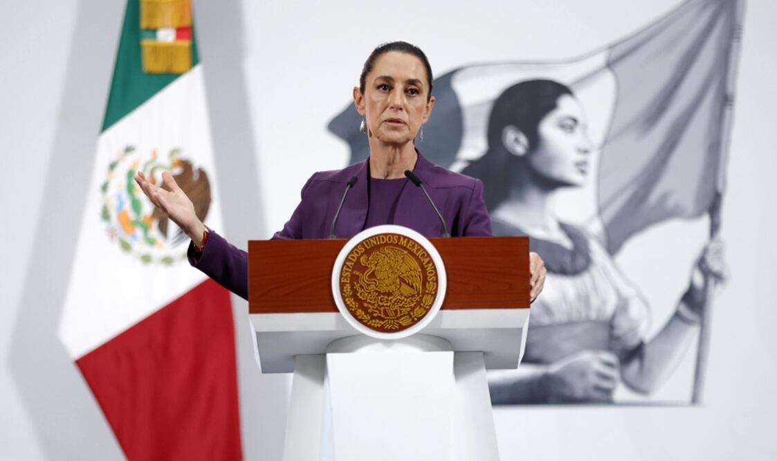 La presidenta Claudia Sheinbaum Pardo durante su conferencia mañanera del 3 de julio de 2025. Foto: Diego Simón Sánchez/EL UNIVERSAL