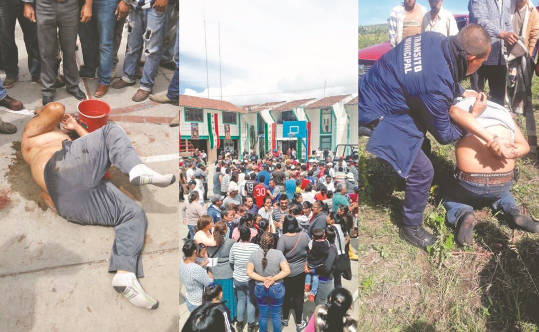 Inicialmente la policía municipal de Metepec rescató a las cuatro personas, pero los habitantes se los arrebataron y los golpearon con palos, piedras y con sus puños. (FOTOS: ESPECIALES)