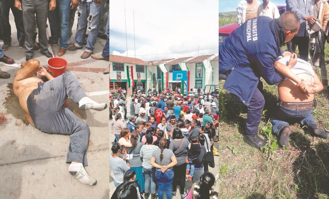 Inicialmente la policía municipal de Metepec rescató a las cuatro personas, pero los habitantes se los arrebataron y los golpearon con palos, piedras y con sus puños. (FOTOS: ESPECIALES)
