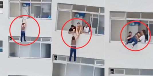 VIDEO: Mujer queda colgando de 10 pisos mientras limpiaba una ventana; transeúntes le ayudan