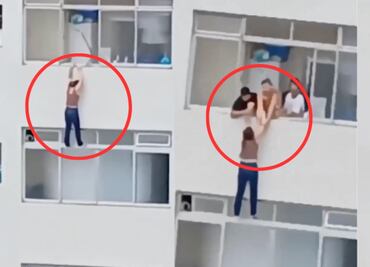 VIDEO: Mujer queda colgando de 10 pisos mientras limpiaba una ventana; transeúntes le ayudan