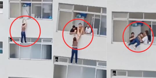 VIDEO: Mujer queda colgando de 10 pisos mientras limpiaba una ventana; transeúntes le ayudan