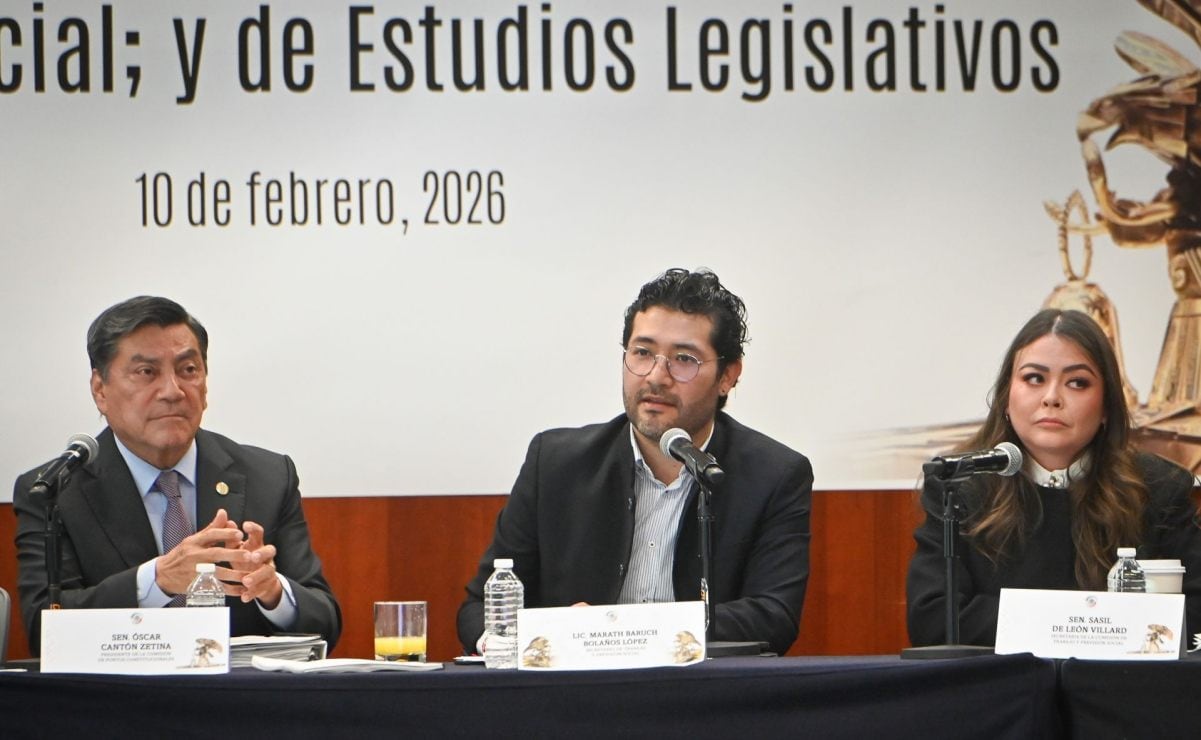 Marath Baruch Bolaños López, secretario del Trabajo y Previsión Social, durante la reunión ordinaria de Comisiones Unidas de Puntos Constitucionales, de Trabajo y Previsión Social, y de Estudios Legislativos de la Cámara de Senadores este 10 de febrero de 2026. Foto: Cuartoscuro